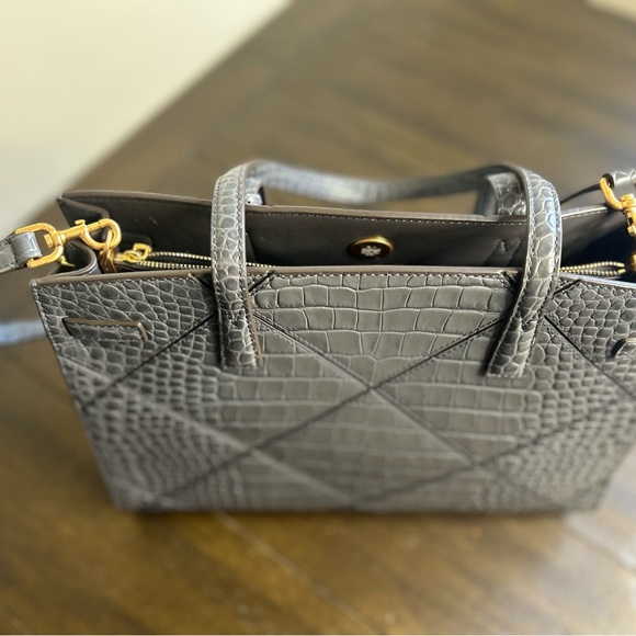 Tory Burch Walker Croc Embossed Leather Satchel Large - Picture 4 of 7